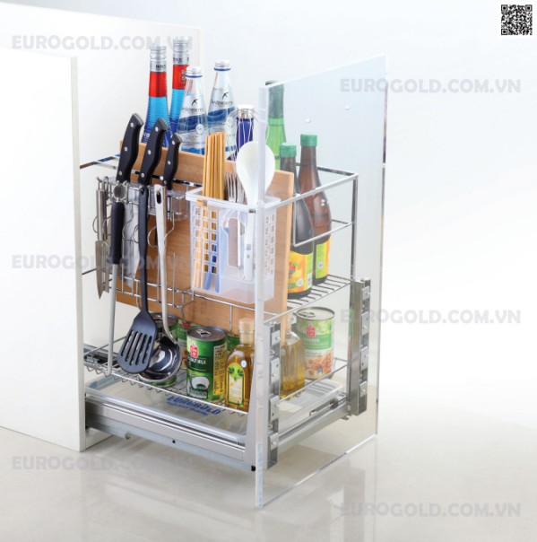 giá dao thớt inox nan vuông mạ crom ray giảm chấn Eurogold